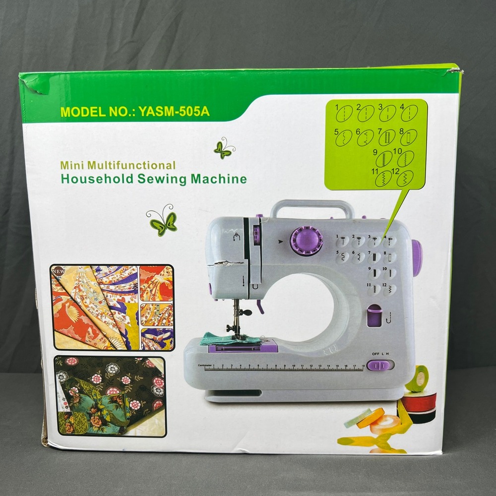 YASM 505A 12 Stitch Portable Sewing Machine OS White Purple Multifunctional